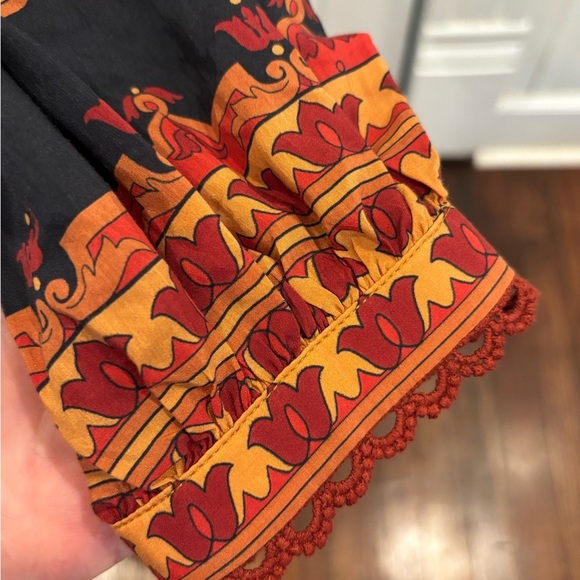 Farm Rio Anthropologie NWT Ainika Cream Midi Dress Sz Xs Boho Long Sleeve - Picture 9 of 12